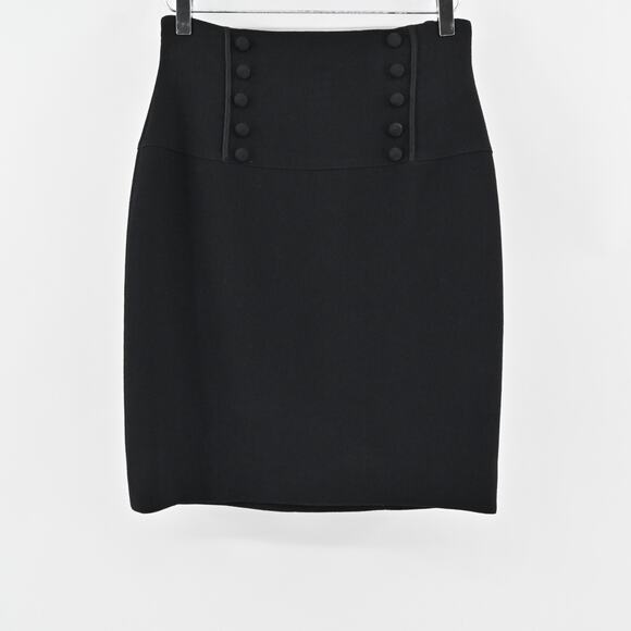 Vtg ESCADA Skirt Sz 38 Solid Black Wool Velvet Sailor Button Pencil Quiet Luxury - Picture 1 of 11